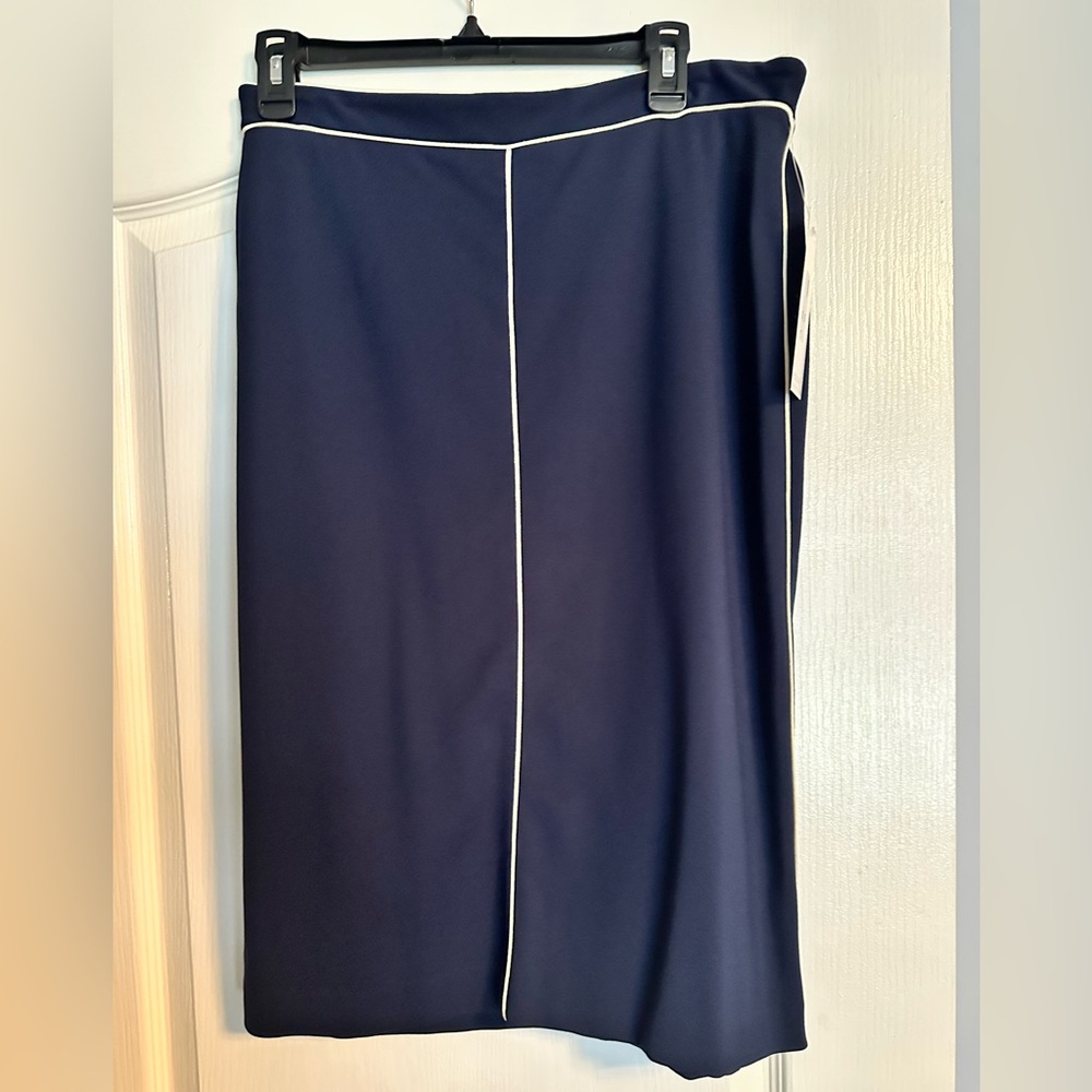 Margaret M Navy Pencil Skirt with White Piping